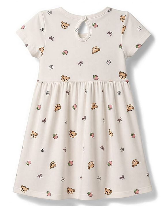 Babyhug Single Jersey Knit Half Sleeves Frock With Floral Print & Bow Applique Pack Of 2 - Pink & White