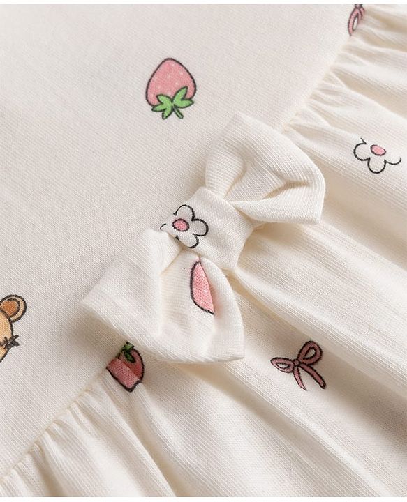 Babyhug Single Jersey Knit Half Sleeves Frock With Floral Print & Bow Applique Pack Of 2 - Pink & White