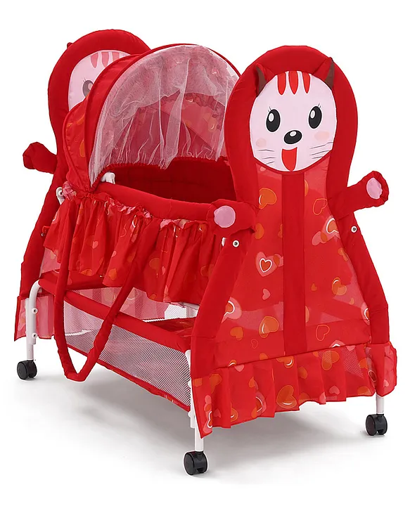 Kitty Print Cradle With Mosquito Net and Swing Lock function Red Online in India Buy at Best Price from Firstcry 2288073