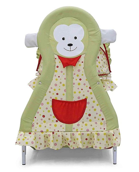 Babyhug Monkey Print Cradle with Mosquito Net and Swing Lock function - Green| Storage Basket| Wheels with Lock| Easy Assembly