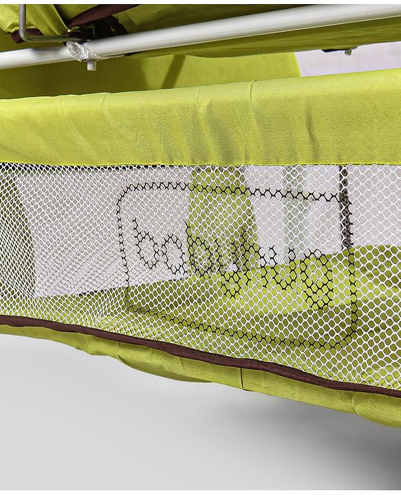 Babyhug Froggy Print Cradle with Mosquito Net and Swing Lock function - Green| Storage Basket| Wheels with Lock| Easy Assembly