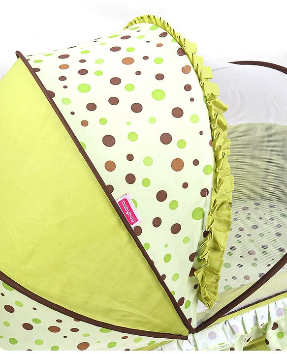 Babyhug Froggy Print Cradle with Mosquito Net and Swing Lock function - Green| Storage Basket| Wheels with Lock| Easy Assembly
