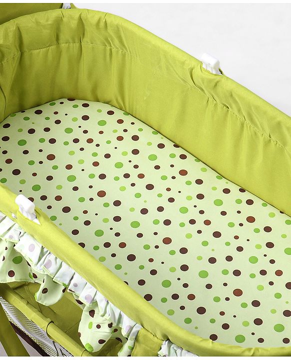 Babyhug Froggy Print Cradle with Mosquito Net and Swing Lock function - Green| Storage Basket| Wheels with Lock| Easy Assembly