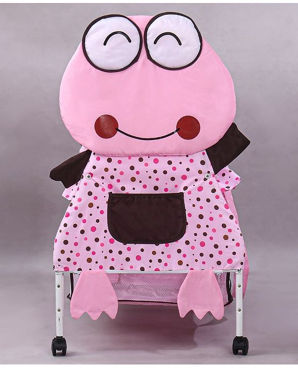 Babyhug Froggy Print Cradle with Mosquito Net and Swing Lock function - Green| Storage Basket| Wheels with Lock| Easy Assembly