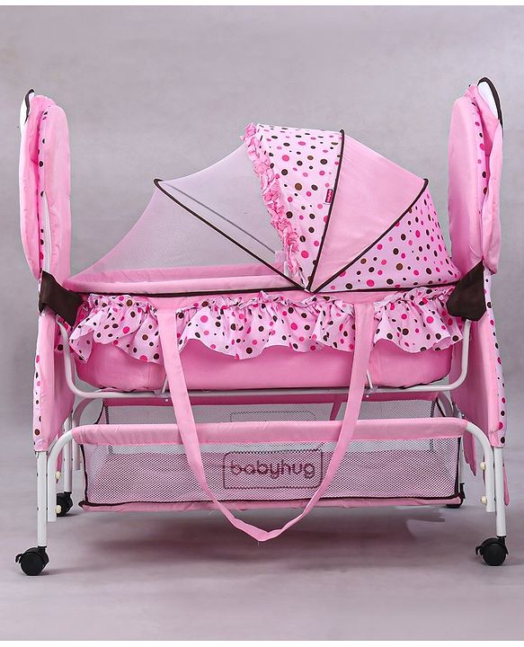 Babyhug Froggy Print Cradle with Mosquito Net and Swing Lock function - Green| Storage Basket| Wheels with Lock| Easy Assembly