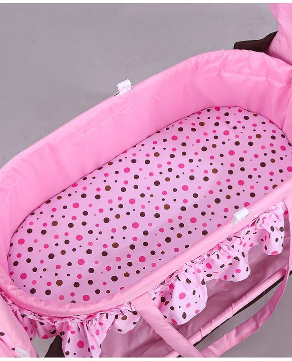Babyhug Froggy Print Cradle with Mosquito Net and Swing Lock function - Green| Storage Basket| Wheels with Lock| Easy Assembly
