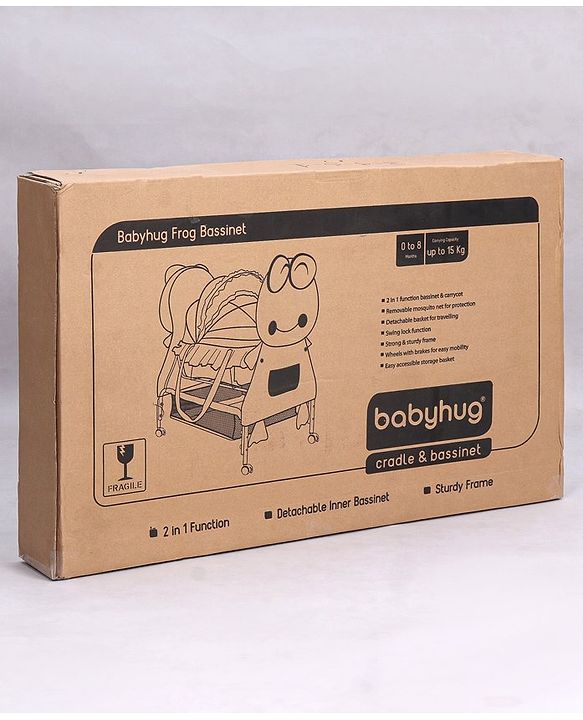 Babyhug Froggy Print Cradle with Mosquito Net and Swing Lock function - Green| Storage Basket| Wheels with Lock| Easy Assembly