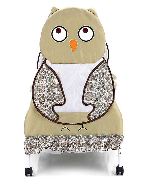 Babyhug Owl Print Cradle with Mosquito Net and Swing Lock function - Green| Storage Basket| Wheels with Lock| Easy Assembly