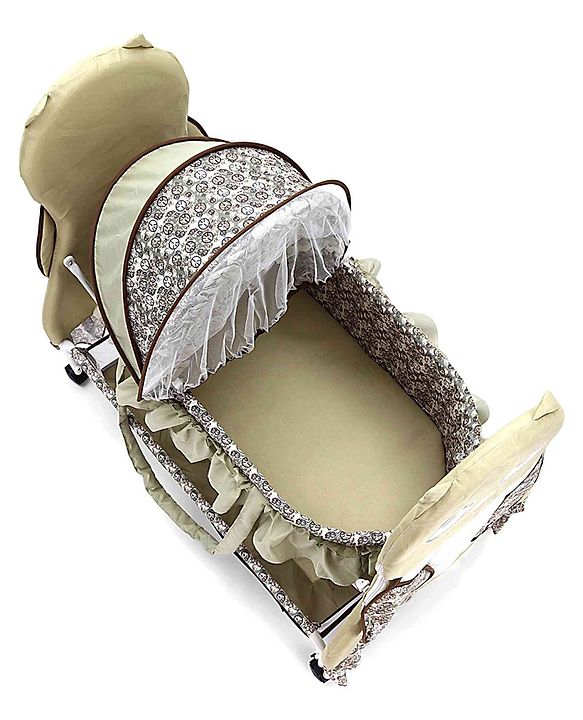 Babyhug Owl Print Cradle with Mosquito Net and Swing Lock function - Green| Storage Basket| Wheels with Lock| Easy Assembly
