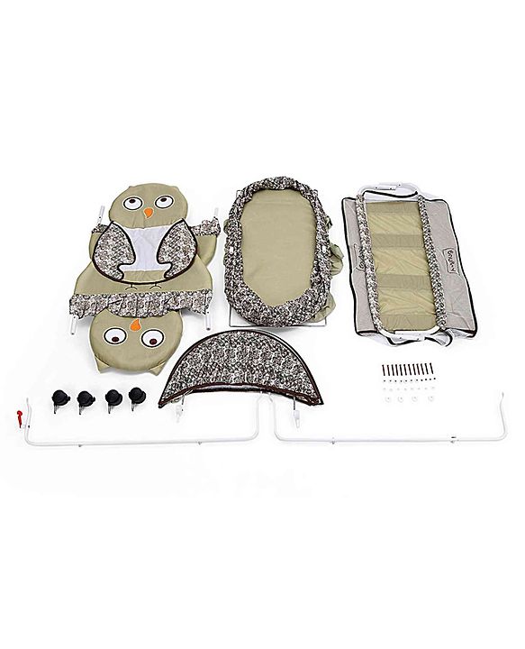Babyhug Owl Print Cradle with Mosquito Net and Swing Lock function - Green| Storage Basket| Wheels with Lock| Easy Assembly