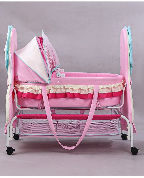 Babyhug Lion Print 2 in 1 Cradle cum bassinet with Mosquito Net and Swing Lock function - Pink
