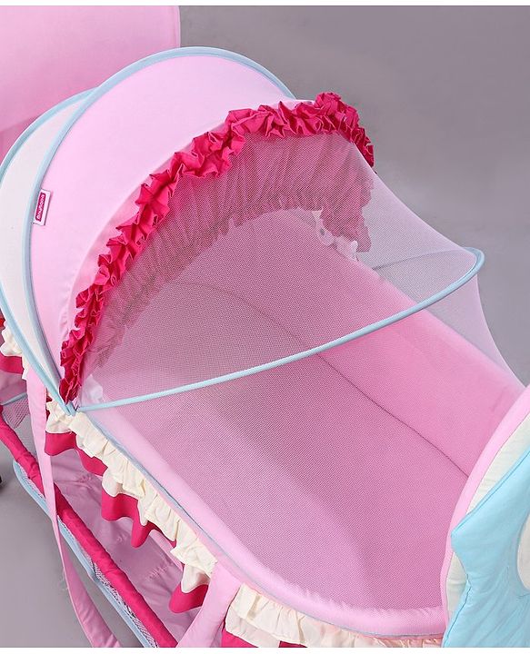 Babyhug Lion Print 2 in 1 Cradle cum bassinet with Mosquito Net and Swing Lock function - Pink