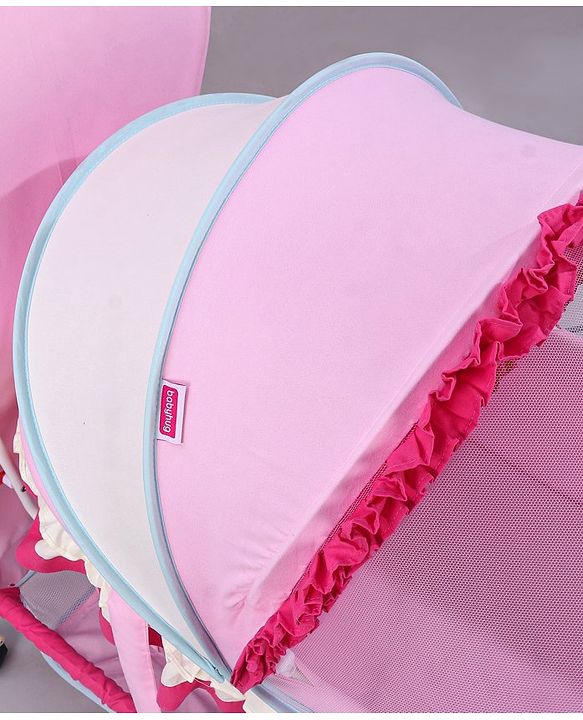 Babyhug Lion Print 2 in 1 Cradle cum bassinet with Mosquito Net and Swing Lock function - Pink