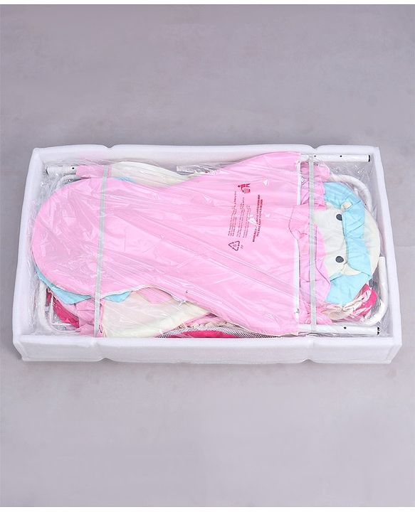 Babyhug Lion Print 2 in 1 Cradle cum bassinet with Mosquito Net and Swing Lock function - Pink