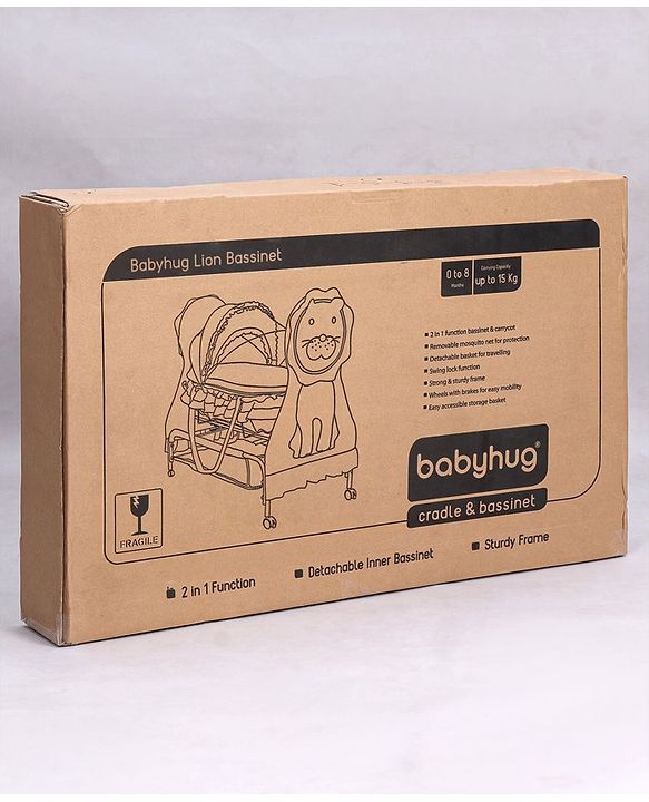 Babyhug Lion Print 2 in 1 Cradle cum bassinet with Mosquito Net and Swing Lock function - Pink