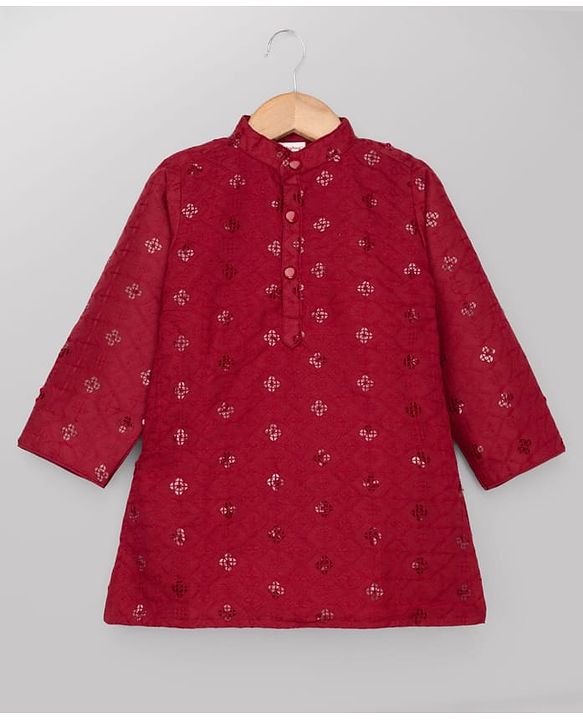 Babyhug Georgette Woven Full Sleeves Kurta and Pyjama Set With Sequins Embroidery - Maroon