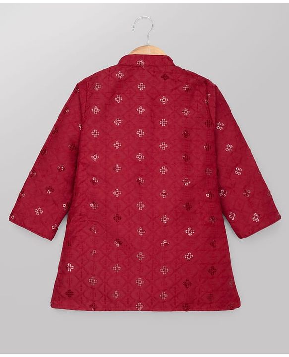 Babyhug Georgette Woven Full Sleeves Kurta and Pyjama Set With Sequins Embroidery - Maroon