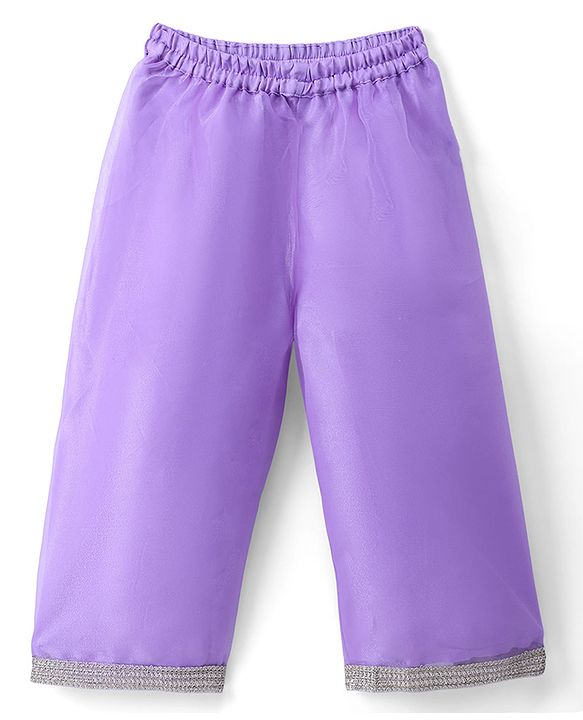 Babyhug Organza Woven Embroidered Top and Palazo with Three Fourth Sleeves Jacket - Lavender