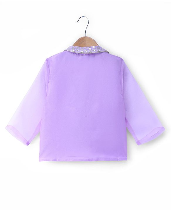 Babyhug Organza Woven Embroidered Top and Palazo with Three Fourth Sleeves Jacket - Lavender