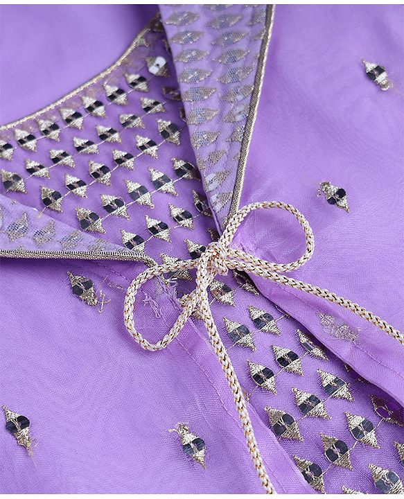 Babyhug Organza Woven Embroidered Top and Palazo with Three Fourth Sleeves Jacket - Lavender