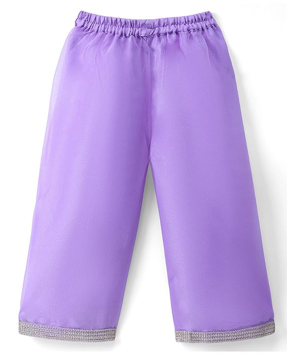 Babyhug Organza Woven Embroidered Top and Palazo with Three Fourth Sleeves Jacket - Lavender
