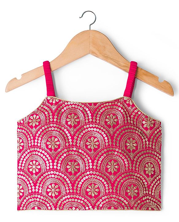 Babyhug Georgette Woven Sleeveless Floral Sequinned & Foil Printed Lehenga Choli Set With Dupatta - Fuchsia