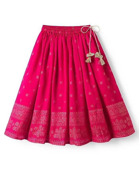 Babyhug Georgette Woven Sleeveless Floral Sequinned & Foil Printed Lehenga Choli Set With Dupatta - Fuchsia