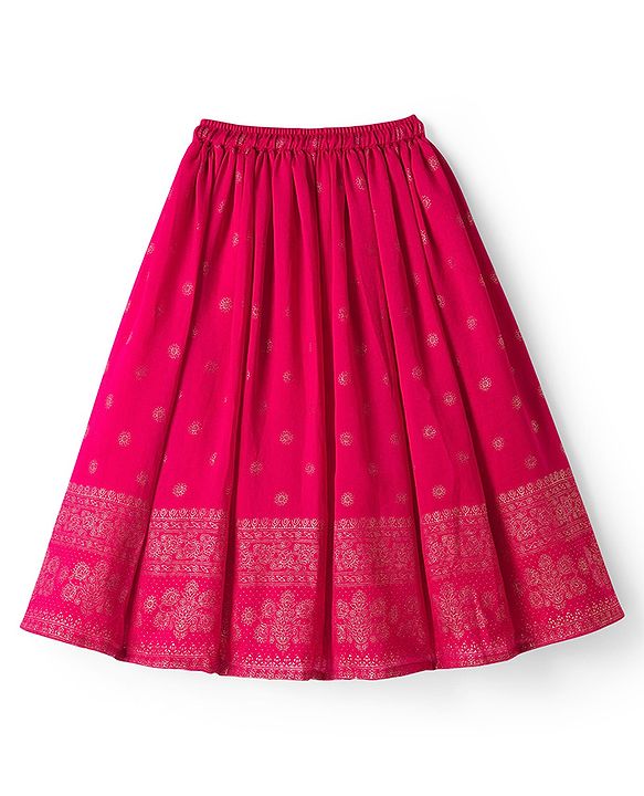 Babyhug Georgette Woven Sleeveless Floral Sequinned & Foil Printed Lehenga Choli Set With Dupatta - Fuchsia