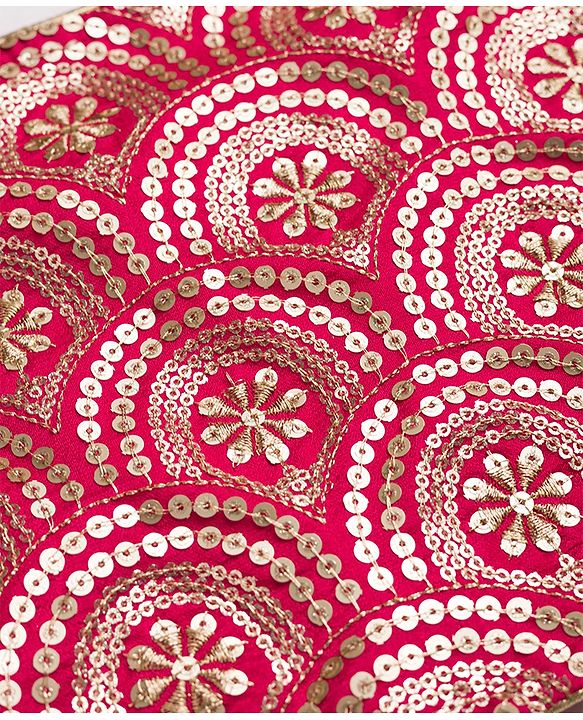 Babyhug Georgette Woven Sleeveless Floral Sequinned & Foil Printed Lehenga Choli Set With Dupatta - Fuchsia