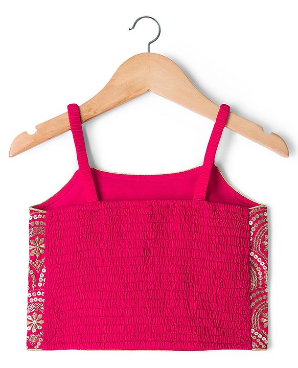 Babyhug Georgette Woven Sleeveless Floral Sequinned & Foil Printed Lehenga Choli Set With Dupatta - Fuchsia