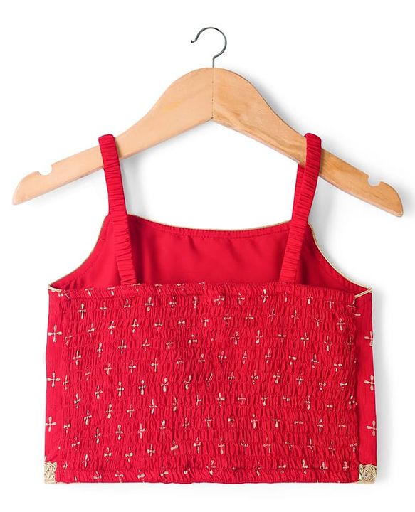 Babyhug Georgette Woven Smocked Choli Lehenga Set with Three Fourth Sleeves Embroidered Jacket - Red