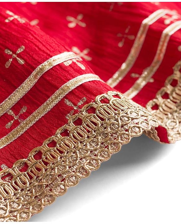 Babyhug Georgette Woven Smocked Choli Lehenga Set with Three Fourth Sleeves Embroidered Jacket - Red