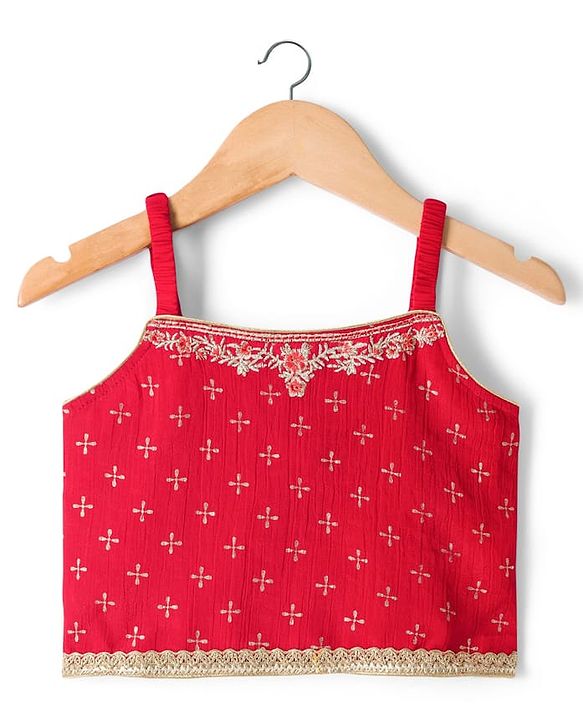 Babyhug Georgette Woven Smocked Choli Lehenga Set with Three Fourth Sleeves Embroidered Jacket - Red