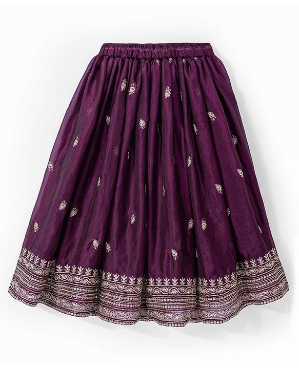 Babyhug Woven Sleeveless Floral & Elephant Embroidered Long Choli Lahenga Set with Dupatta - Wine