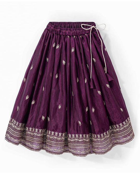 Babyhug Woven Sleeveless Floral & Elephant Embroidered Long Choli Lahenga Set with Dupatta - Wine
