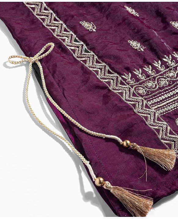 Babyhug Woven Sleeveless Floral & Elephant Embroidered Long Choli Lahenga Set with Dupatta - Wine