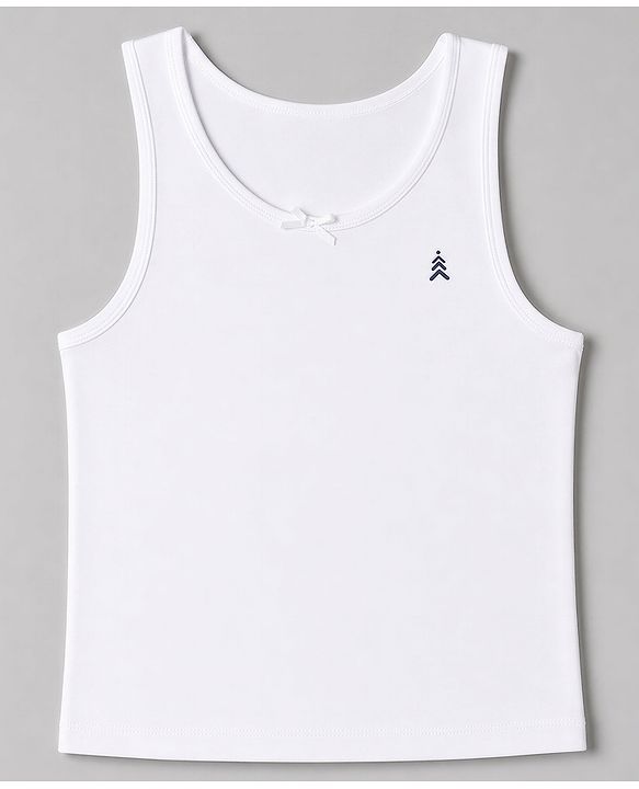 Pine Kids Cotton Lycra Knit Sleeveless Set Of Vests With Logo Print Pack Of 3 - White