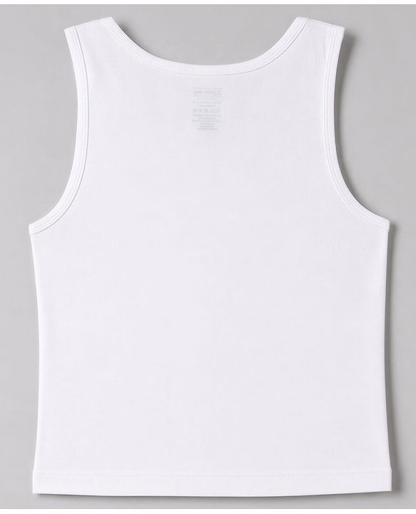 Pine Kids Cotton Lycra Knit Sleeveless Set Of Vests With Logo Print Pack Of 3 - White