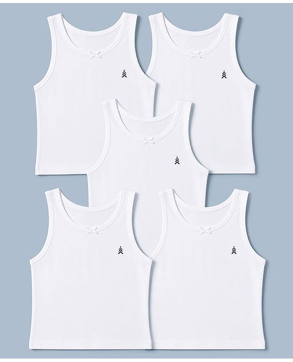 Pine Kids Cotton Lycra Knit Sleeveless Solid Vests Pack of 5 - White
