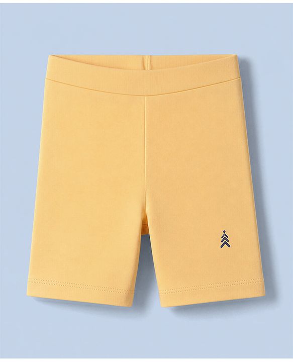 Pine Kids Cotton Lycra Knit Cycling Shorts With Logo Print Pack Of 3  - Beige