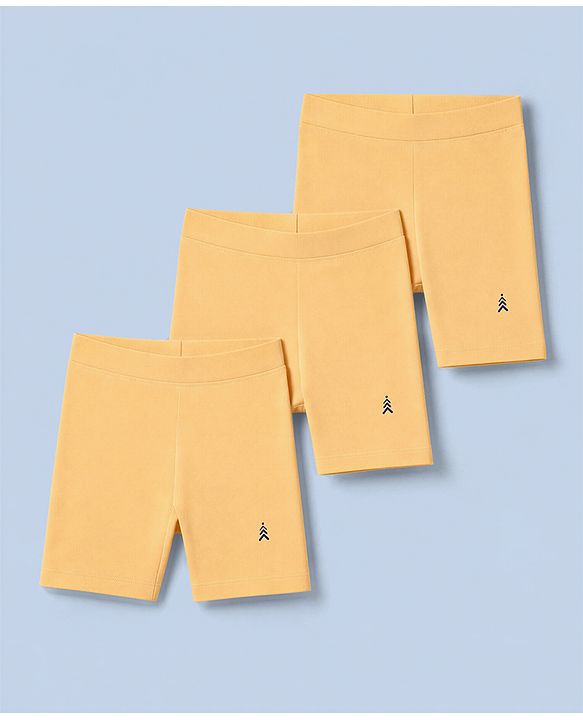 Pine Kids Cotton Lycra Knit Cycling Shorts With Logo Print Pack Of 3  - Beige
