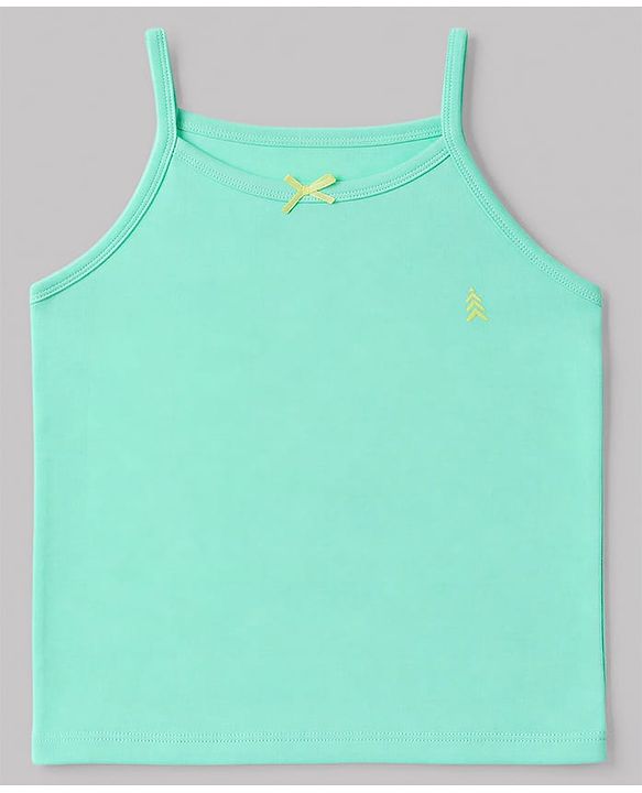 Pine Kids Cotton Lycra Knit Sleeveless Solid Slips With Bow Applique Pack Of 3 - Yellow Sea Green & Blue