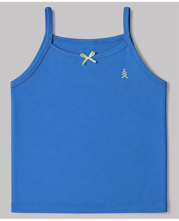 Pine Kids Cotton Lycra Knit Sleeveless Solid Slips With Bow Applique Pack Of 3 - Yellow Sea Green & Blue