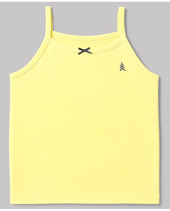 Pine Kids Cotton Lycra Knit Sleeveless Solid Slips With Bow Applique Pack Of 3 - Yellow Sea Green & Blue