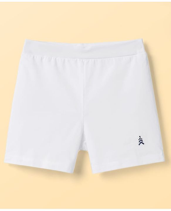 Pine Kids Cotton Lycra Knit Solid Cycling Shorts With Logo Print Pack Of 3  - White