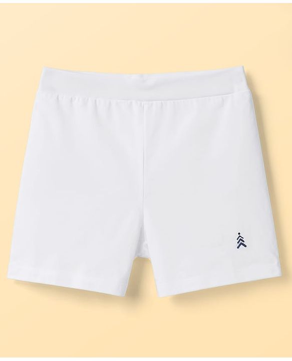 Pine Kids Cotton Lycra Knit Solid Cycling Shorts With Logo Print Pack Of 3  - White