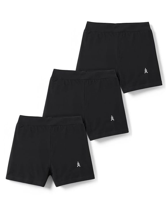 Pine Kids Cotton Lycra Knit Solid Cycling Shorts With Logo Print Pack Of 3  - Black
