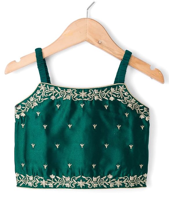 Babyhug 100% Cotton Woven Three Fourth Sleeves Chinnon Floral Embroidered & Sequin Detailing Lehenga Choli With Jacket Set - Green