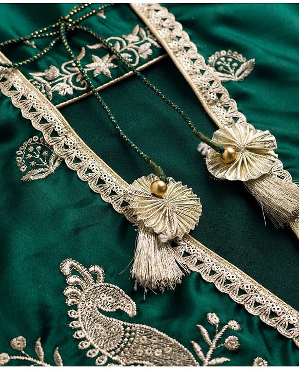 Babyhug 100% Cotton Woven Three Fourth Sleeves Chinnon Floral Embroidered & Sequin Detailing Lehenga Choli With Jacket Set - Green