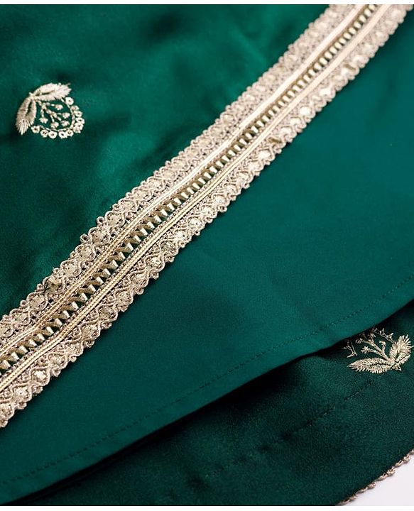 Babyhug 100% Cotton Woven Three Fourth Sleeves Chinnon Floral Embroidered & Sequin Detailing Lehenga Choli With Jacket Set - Green